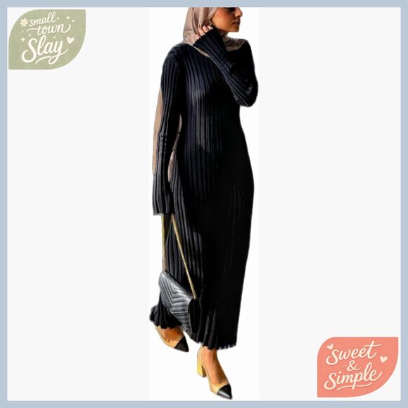Dresses & Skirts - Long Sleeve Ribbed Maxi Dress Bodycon Slim Fit Knit Sweater Dress